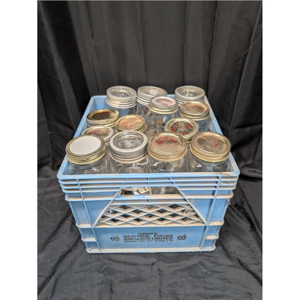 Crate of Mason Jars (Improved Jem, Canadian Jewel, and etc.) w/ Misc. Lids