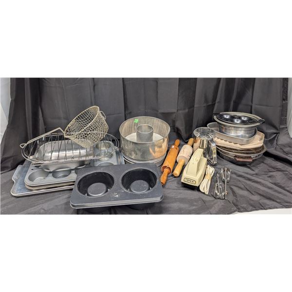 Lot of Misc. Baking Items (food Pans, Rolling Pins, Mixer, and etc.)