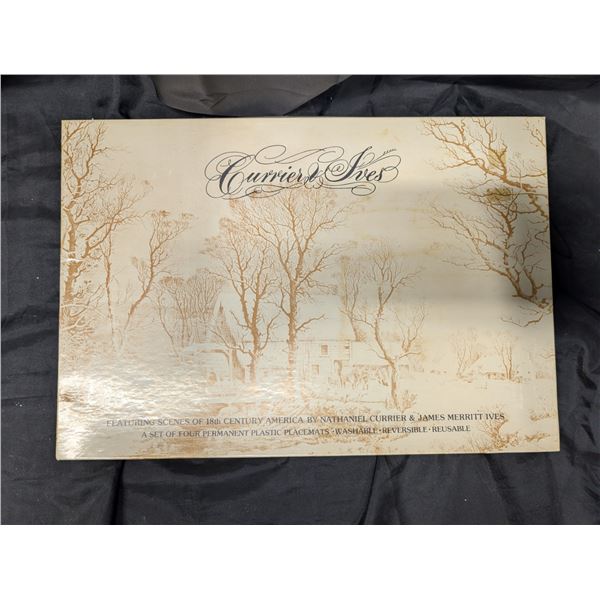Currier Ives (4) Permanent Plastic Place Mats w/ Original Box