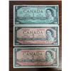(3) Canadian Bills (1) 1967 1 Dollar Bill 2405803 (2) 1954 2 Dollar Bills 9162692 and 5294529