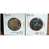 (2) 1867-2017 2 Canadian Dollar Coins, Northern Lights (1) Coloured