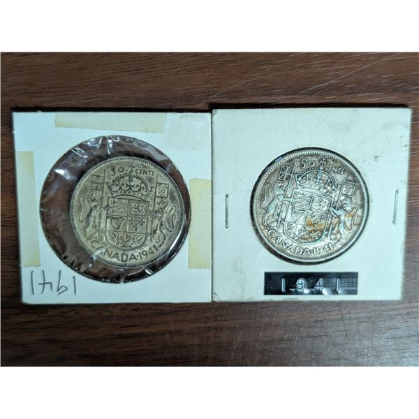 (2) 1941 Canadian 50 Cent Coin 800.Silver.200.Copper