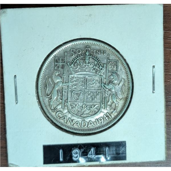 1941 Canadian 50 Cent Coin 800.Silver.200.Copper