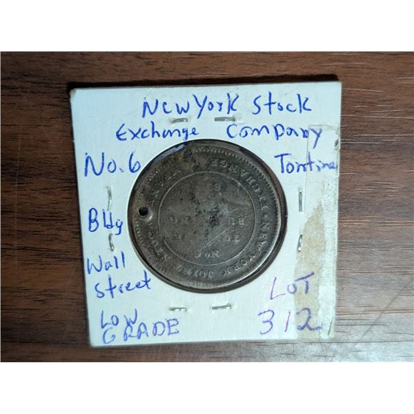 1842 Hard Times Token Exchange New York Stock No.6 Wall Street Low Grade