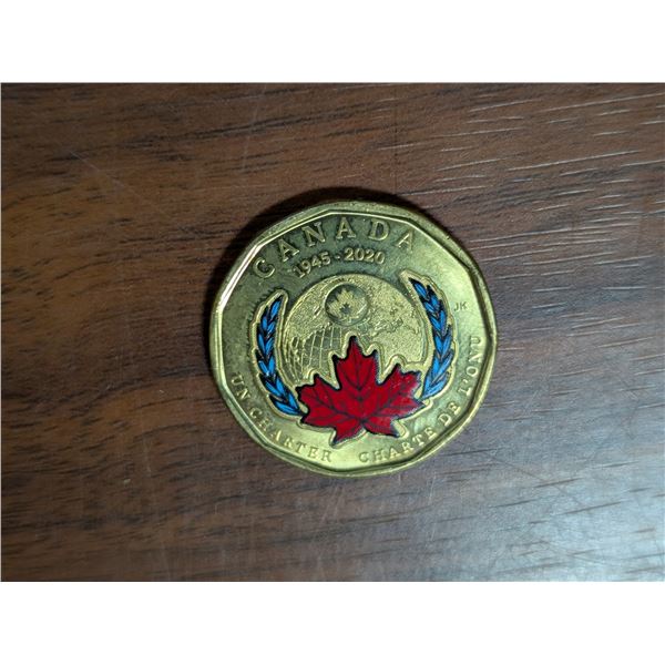 2020 Canada $1 Loonie 75th anniversary of UN Charter COLOURED