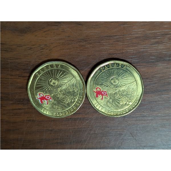 (2) Coloured Canadian Loonies 1896-2021 Klondike Coins