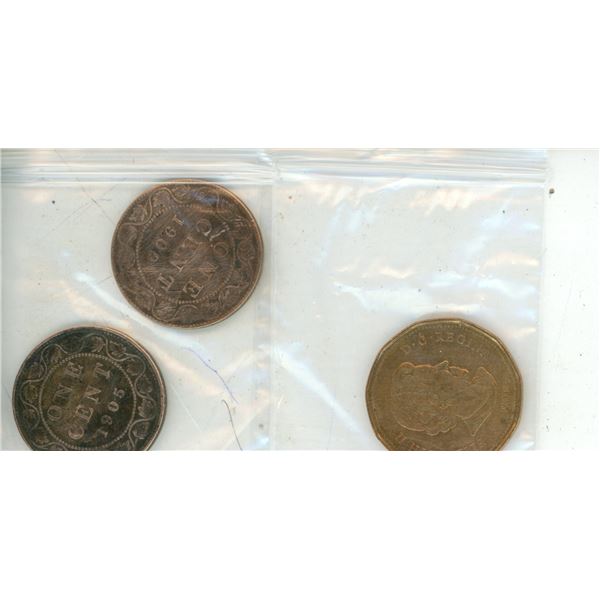 (2) 1905, 1909 One Canadian Cent, 2010 One Canadian Dollar