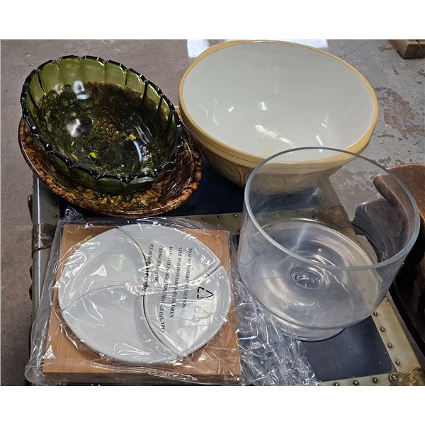 Misc Vintage Glassware. 5 pieces (includes Pickle Tray, Trifle Bowl etc.)