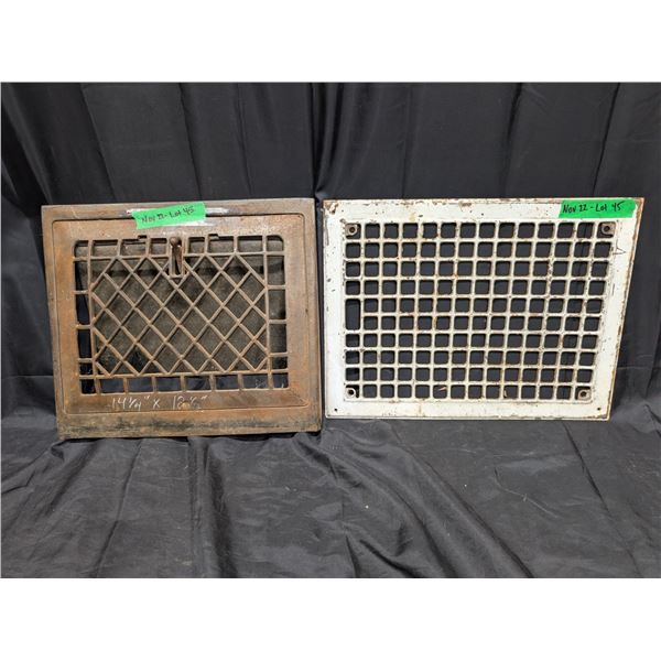 2 Vinatge Metal House Vent Grates, 14 1/4 x 12 1/2 and 16 x 12 inch