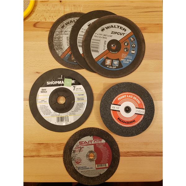 Various cutting wheels 7" and 6" bench grinding wheel.