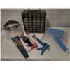 Image 1 : parts organizer, caulking guns, face shields,ratchet,files.