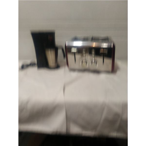 single cup coffee maker, toaster. working