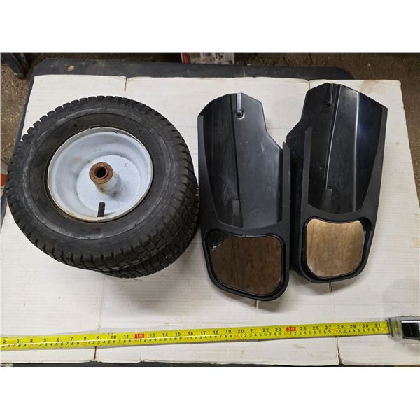 Trailer mirrors and 2 tires- 13x4.00-6