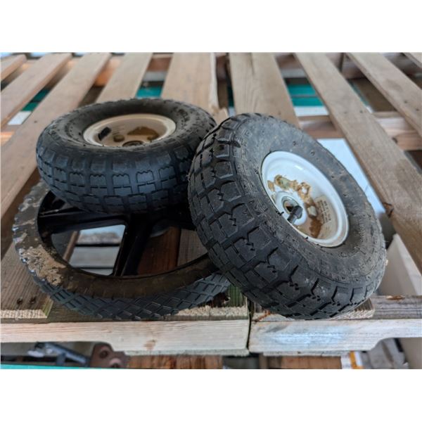 (3) Small Tires (2) 4.10/3.50 and Wheel From Tool