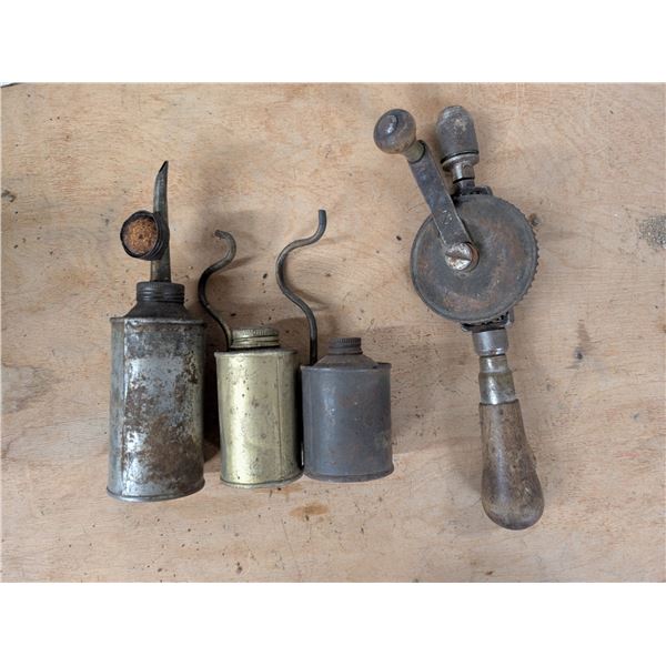 Lot of Vintage/Antique Items (Speed Hand Drill, Grease item, and etc.)