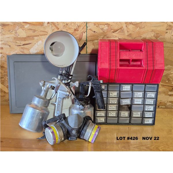 ROLYKIT organizer, SHOP WORKLIGHT, paint sprayers, cannister mask,  Lg Mounting Block for Vinyl Sidi