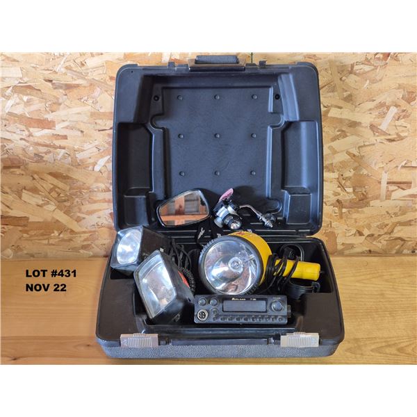 MIDLAND CB RADIO, WORKLIGHTS with 12 volt plug, RAYOVAC wearable worklight.  Vinyl Black Carry Case