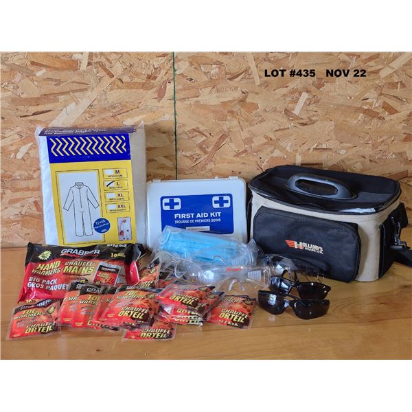 FIRST AID KIT/SAFETY LOT. Glasses. Toe & Hand Warmers.