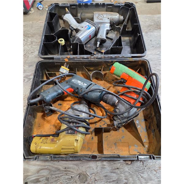 2 air impact aand misc drills in dewalt case