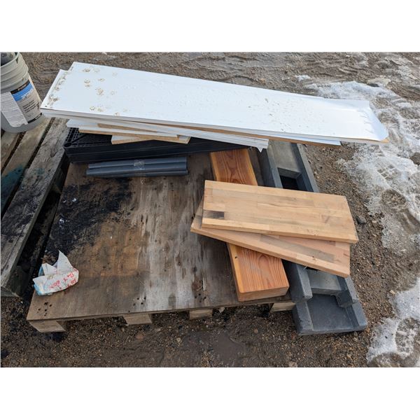 Lot of Shelving Boards (Wood, Plastic, and etc. As Shown) (Measurements/Sizes Vary)