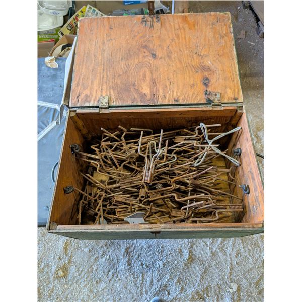 Vintage Green Wood Chest w/ Vintage Wire Like Items