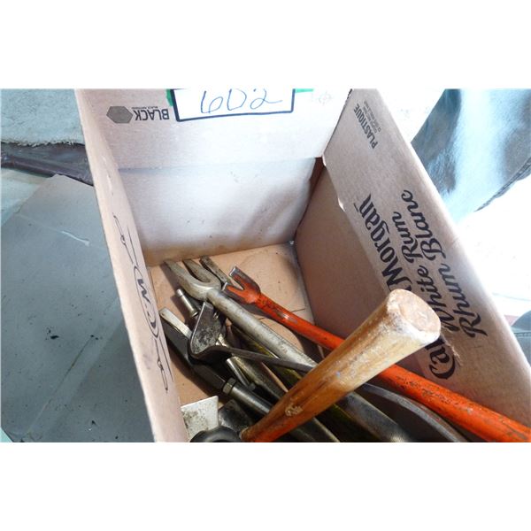 Tie rod tools, nail puller, rubber mallet misc. tools including wrecking bar