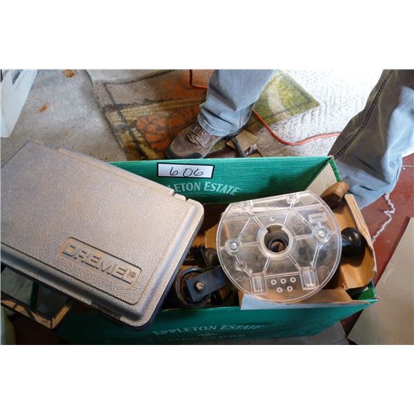 Dremel tool kit w/Dremel plunge router attachment, wire brushes, tire iron