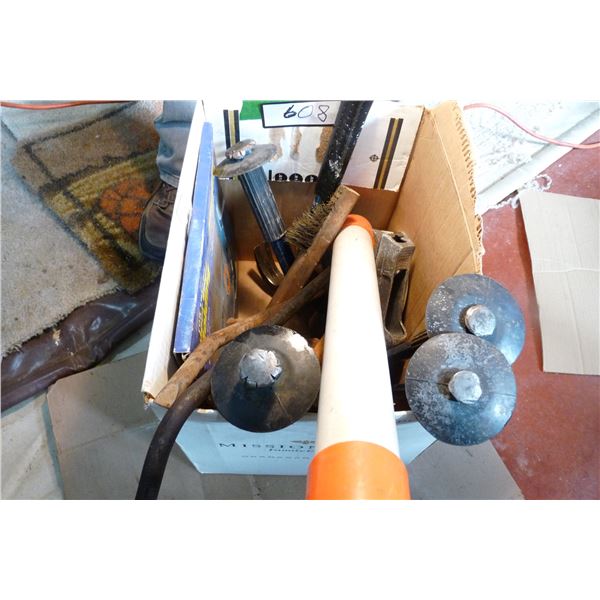 HD Chisels (4) , wire brush, hammer, tire iron, suction tube