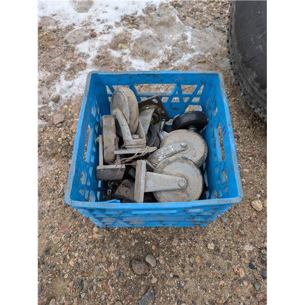Crate of Rolling Cart Wheels