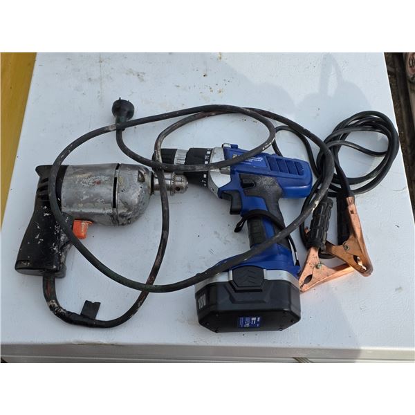 2 drills and jumper cables