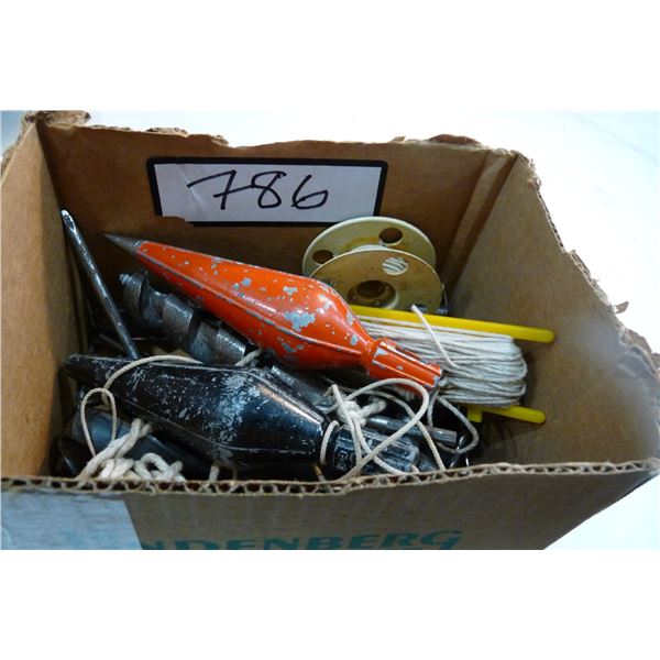 Drill bits - assorted, plumb bobs