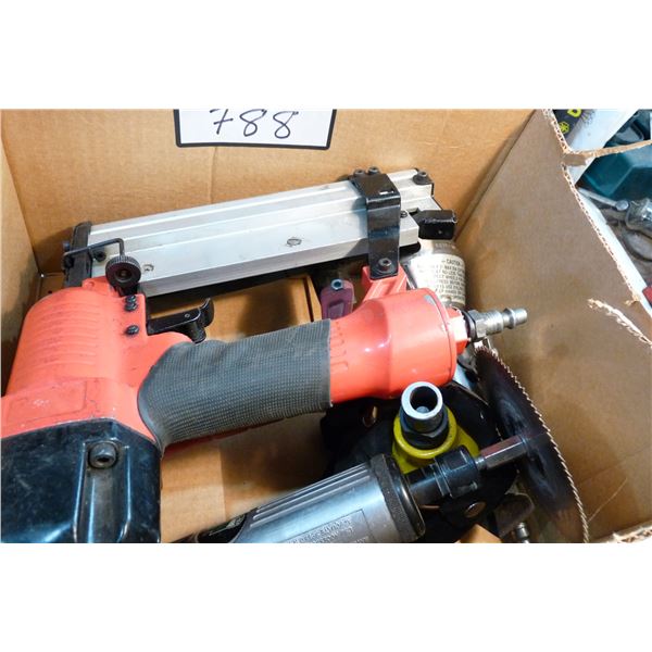 Air 3 inch cut off tool, die grinder, air palm nailer, 2 air staplersd