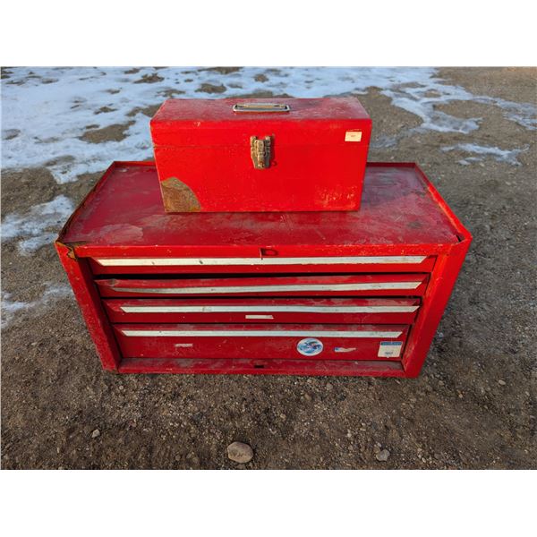 Red Tool Box and Master Craft Tool Hardware Storage Unit