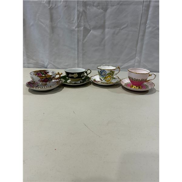 4 Vintage teacups and saucers (2 Castle, 1 Tuscan and 1 Salisbury)