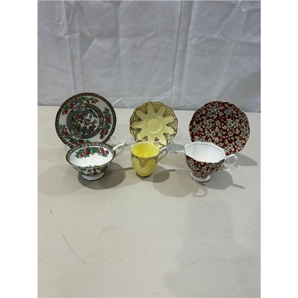 2 Vintage Royal Albert teacups and saucers with stands & 1 Coal Port teacup and saucer