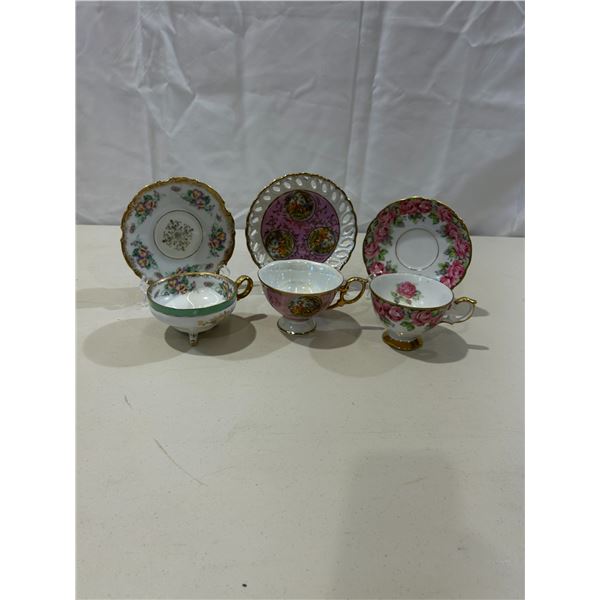 3 Vintage Shafford teacups and saucers