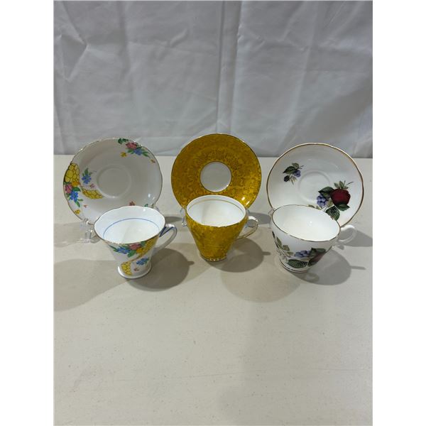 2 Vintage Crafton & 1 Vintage Sandford teacups and saucers