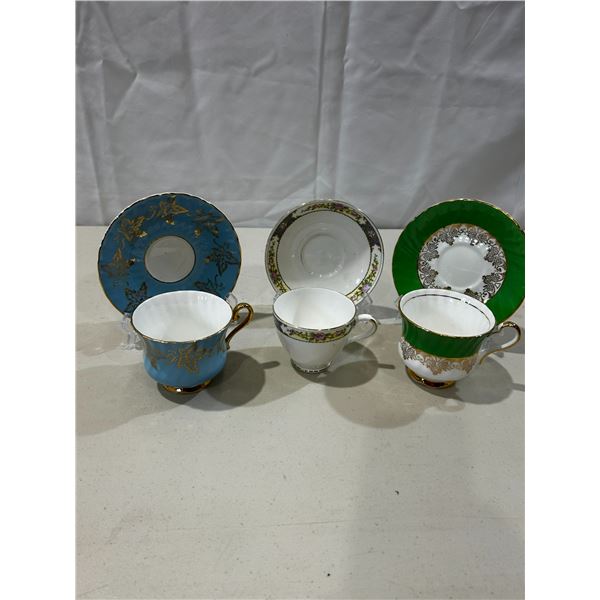 2 Vintage Sutherland & 1 Crown teacups and saucers