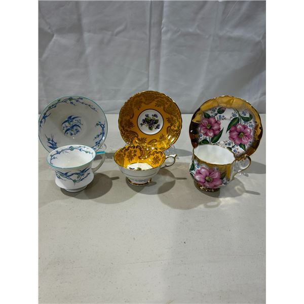 2 Vintage Paragon & 1 Vintage Sandringham teacups and saucers