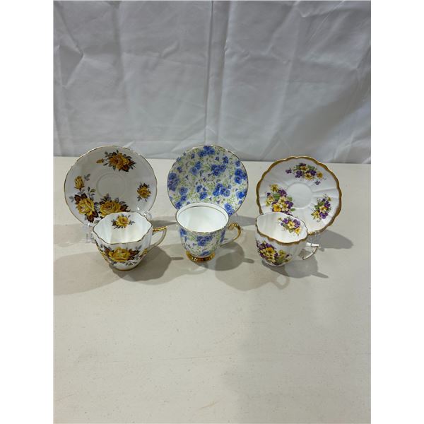 2 Vintage Clarence & 1 Vintage Victoria teacups and saucers