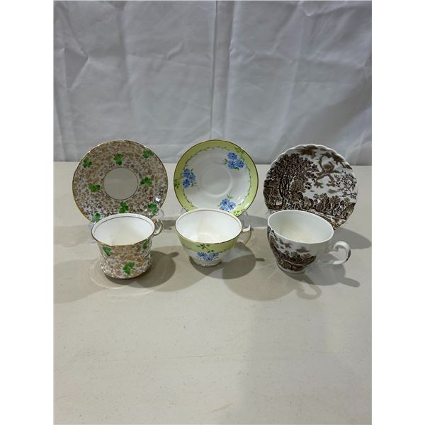 2 Vintage Phoenix and 1 Vintage Cotswold teacups and saucers