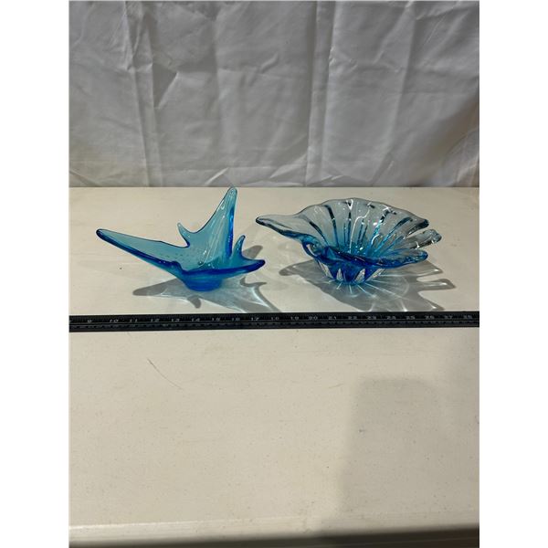 2 Vintage hand blown blue glass