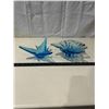 2 Vintage hand blown blue glass