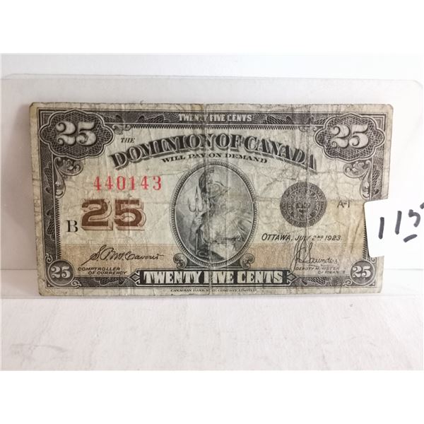 1923 Canada 25 Cent Shir Plaster