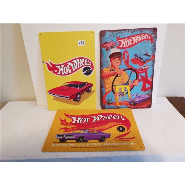 3 Tin Hotwheels Signs 7.5" x  11.5"