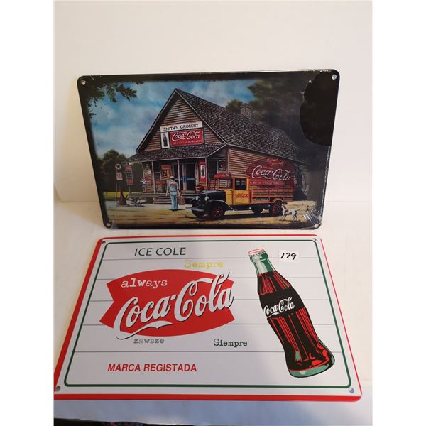 (2) Coca-Cola Tin Signs 11.5" x 7.5"