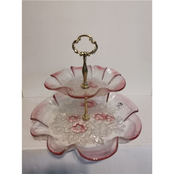 Mikasa Rosella Pink Satin Flowers 2 Tier Servin Tray