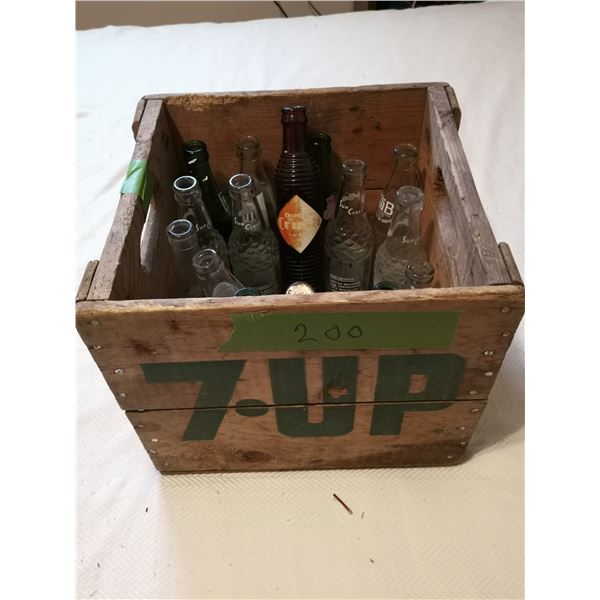 7up Crate With 18 Pop Bottles