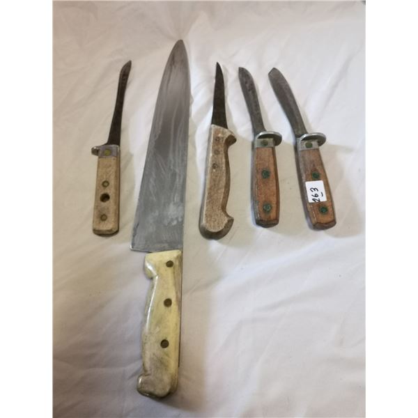 Lot of 5 Knives, Large is Victory knox 12" Big Knife