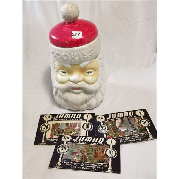 1972 Carolina Ent.  Santa Cookie Jar + Labels